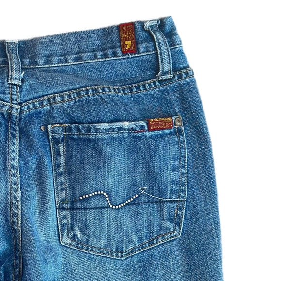 7 FOR ALL MANKIND ~ Medium Wash Blue Distressed Boot Cut Jeans size 8 - Picture 6 of 9